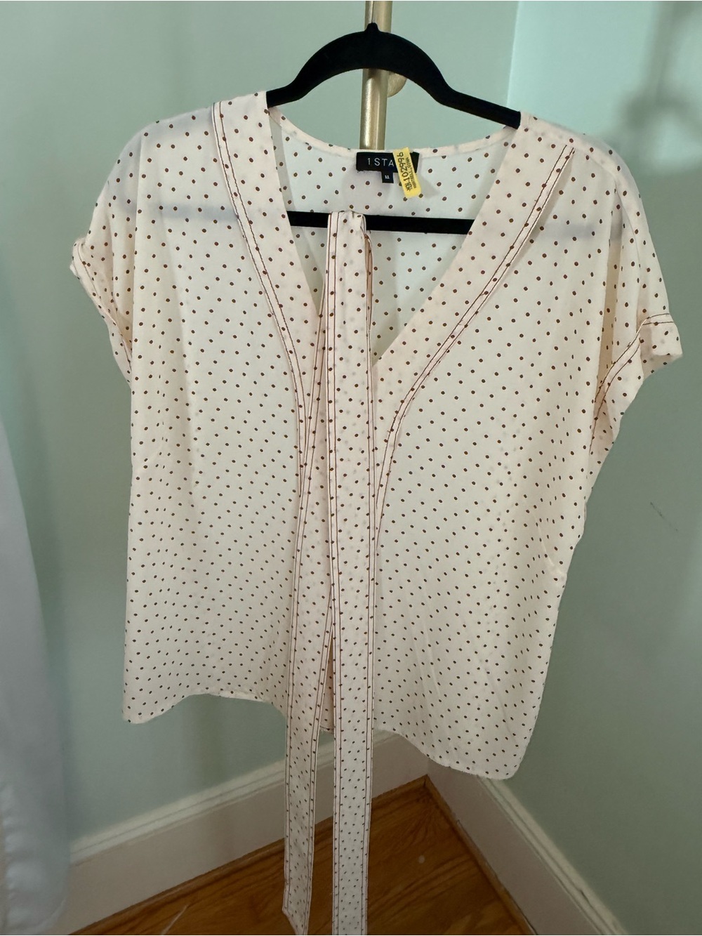 1. State Cream Polka Dot Tie-Neck Blouse